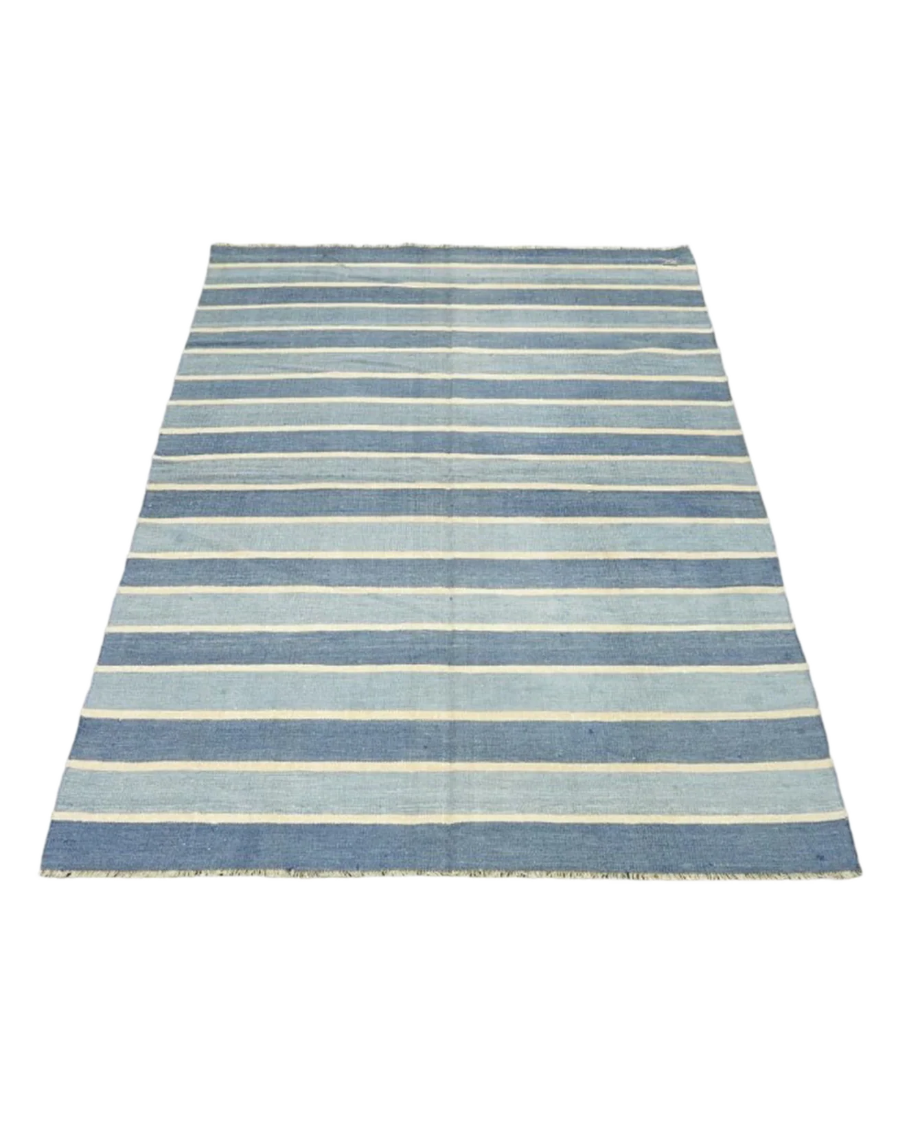 Dhurrie Rug - Blue Stripes and Yellow Accents - Image 2